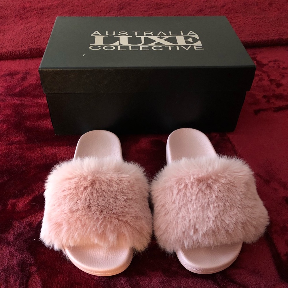 Australia Luxe Collective Fur Slides Pink 7 BNew